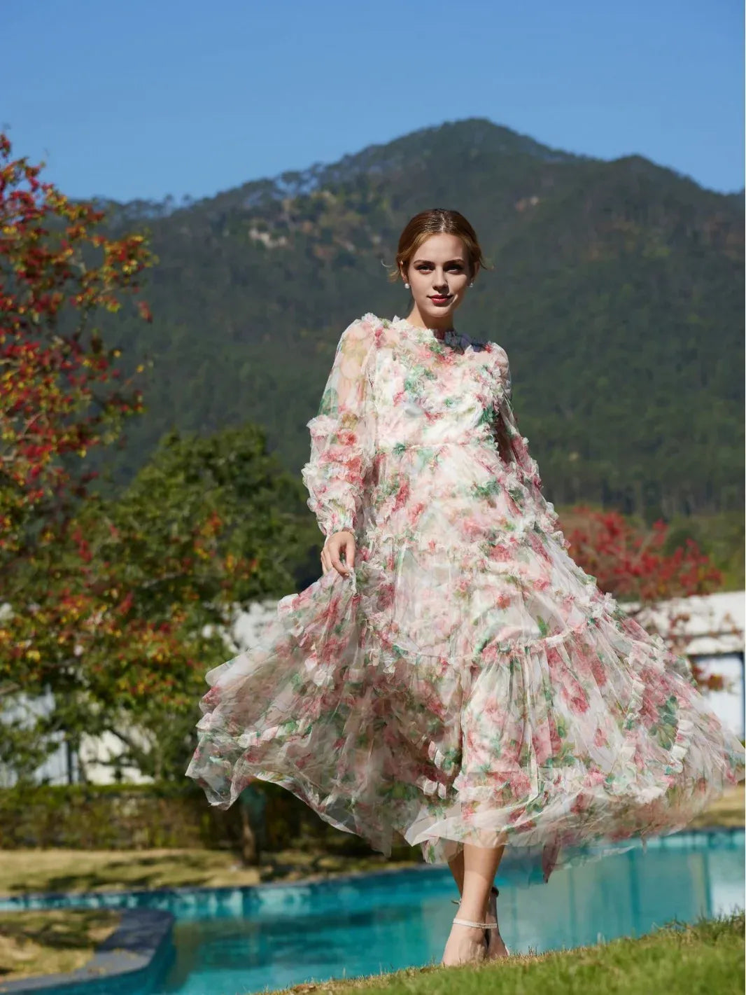 Sweet A-line Sweetheart Neck Puffy Sleeve Zipper Up Floor-Length Prom Dress